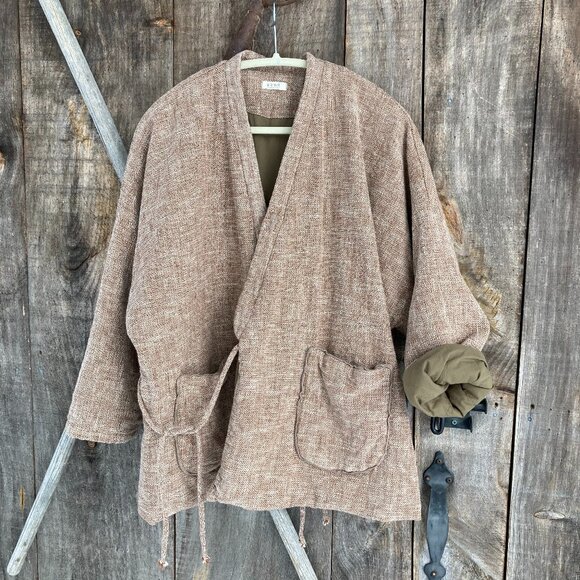 100% Solid Linen Cotton,Quilted Versatile Mild Winter/Autumn Coat, OS, Khaki - Picture 1 of 12